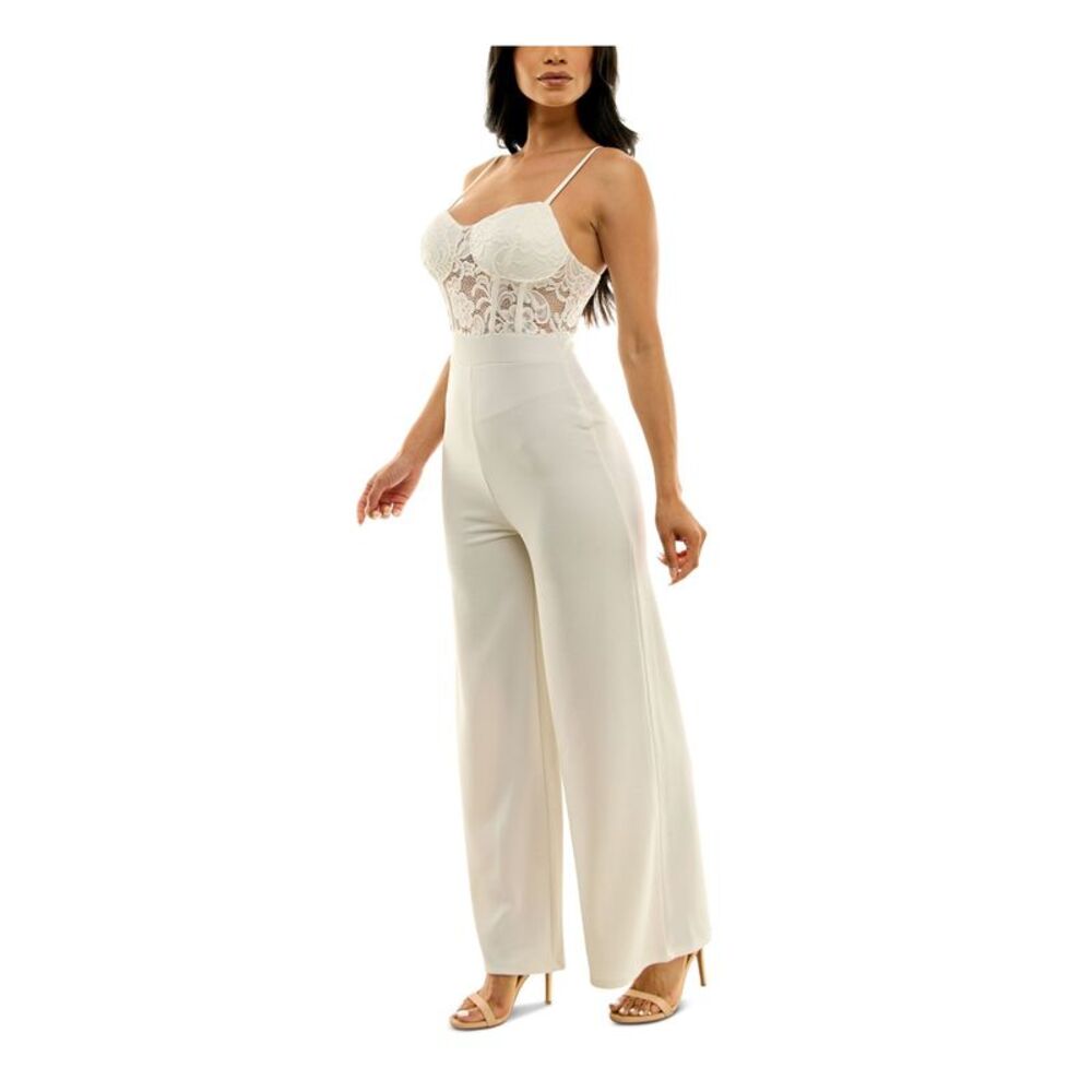 ALMOST FAMOUS Womens Ivory Spaghetti Strap Cami Wide Leg Jumpsuit XL - Picture 3 of 3